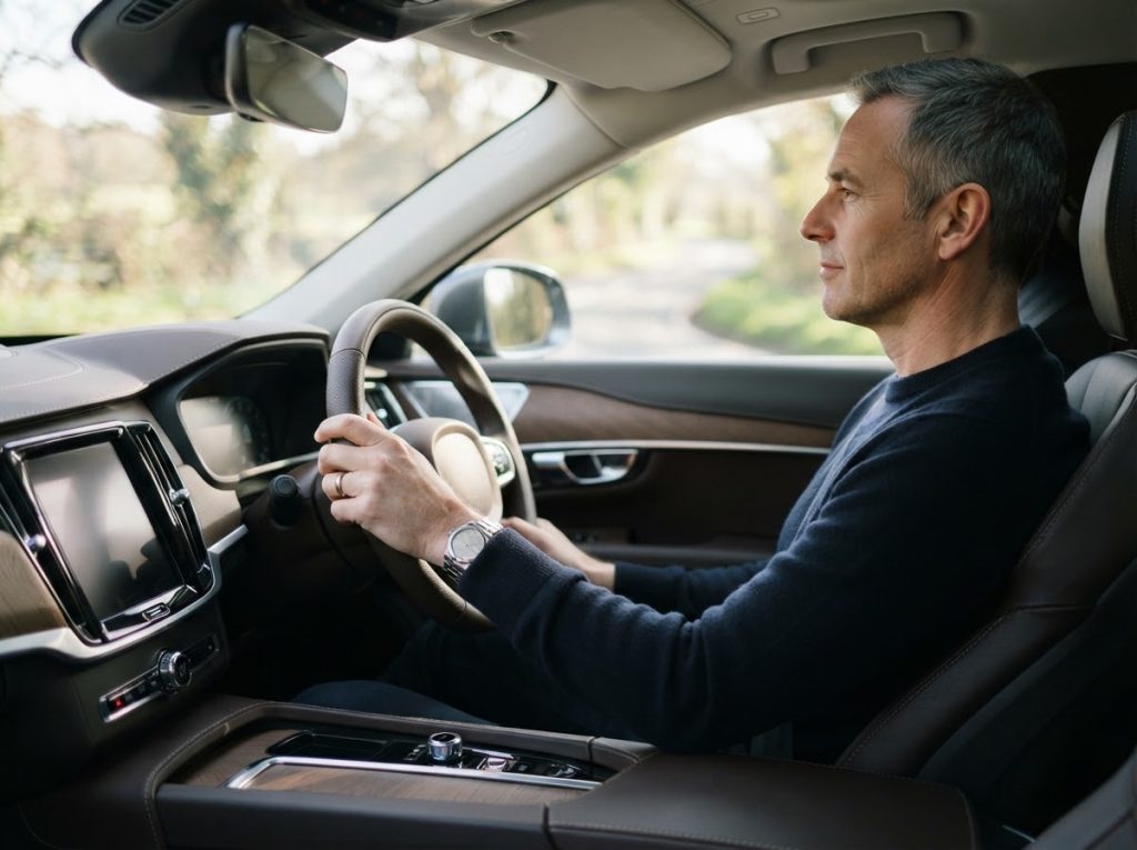 Driver at the wheel of a luxury car